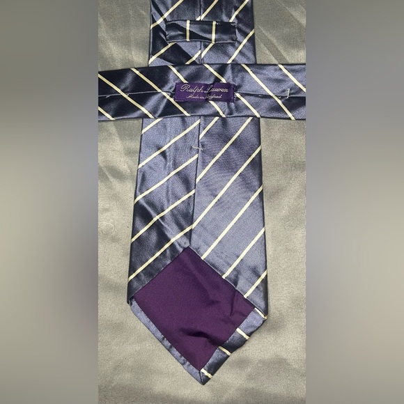 Men’s Ralph Lauren Purple Label White Striped Silk Italy Designer Tie - Picture 2 of 6